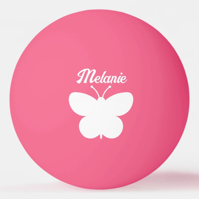 Girly pink ping pong balls with butterfly logo (Front)