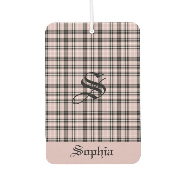 Girly Pink Plaid Car Air Freshener (Front)