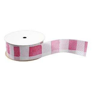 Girly Pink Plaid Stripes Birthday Grosgrain Ribbon