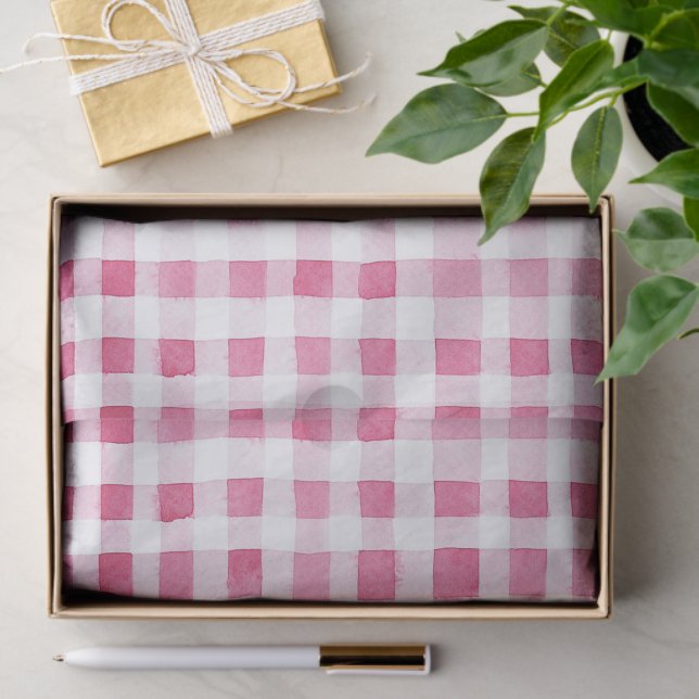 Girly Pink Plaid Stripes Birthday Tissue Paper (Gift)