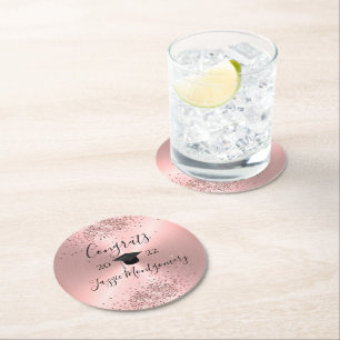 Girly Pink Polished Sheen Glittery  Round Paper Coaster