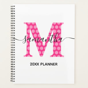Girly Pink Polka Dot Monogram Planner