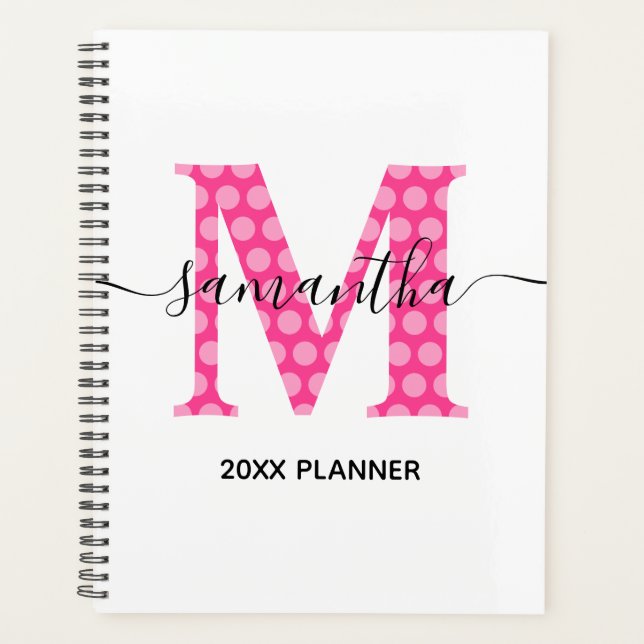 Girly Pink Polka Dot Monogram Planner (Front)