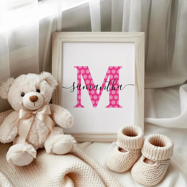 Girly Pink Polka Dot Monogram Poster (Girly Pink Polka Dot Monogram Poster)
