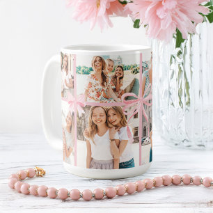 Girly Pink Polka Dot Ribbon Photo Collage Keepsake Coffee Mug