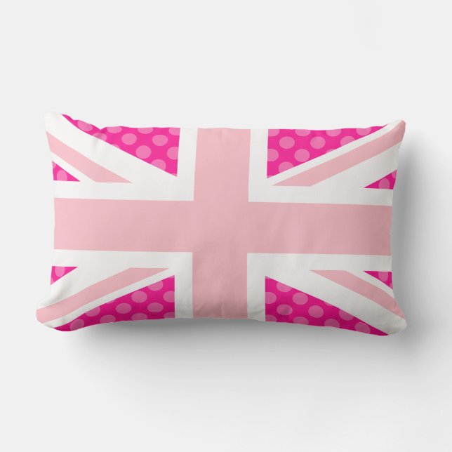 Girly Pink Polka Dot Union Jack Lumbar Cushion (Front)