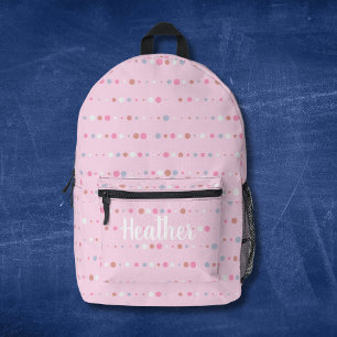 Girly Pink Polka Dots Monogram Name Printed Backpack