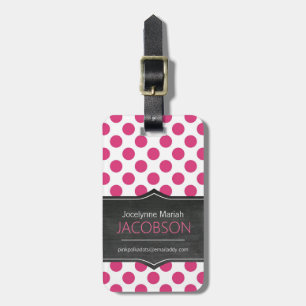 Girly Pink Polkadots Chalkboard Personalised Luggage Tag