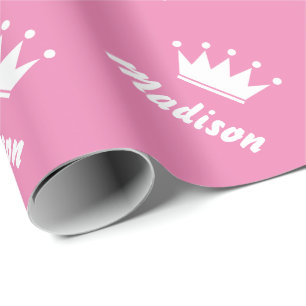 Girly pink princess crown wrapping paper   Matte