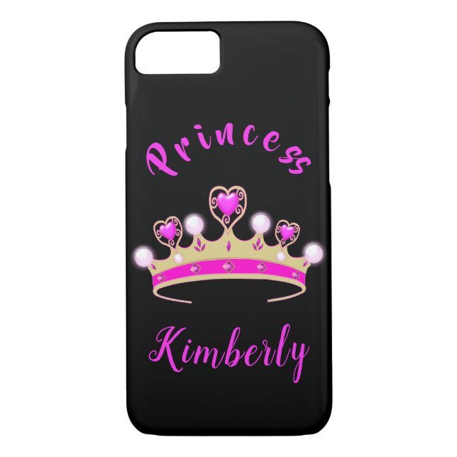 Girly PInk Princess Tiara Gold Jewels Case-Mate iPhone Case (Back)