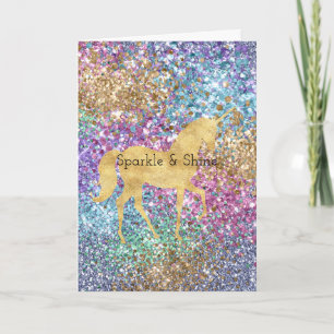 Girly Pink Purple Aqua Mint Gold Unicorn Sparkle  Card