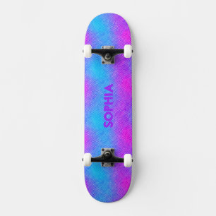 Girly pink, purple, blue colors Personalized Name Skateboard