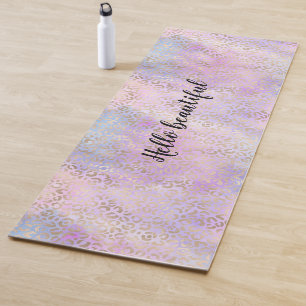 Girly Pink Purple Blue Glam Gold Leopard Print Yoga Mat