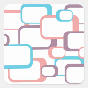 Girly Pink Purple Blue Retro Squares Pattern Square Sticker