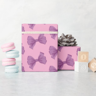 Girly Pink Purple Bow Baby Shower Wrapping Paper