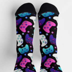 Girly Pink Purple Cartoon Video Game Socks