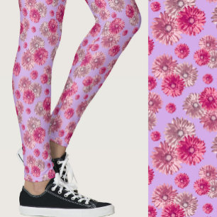 Girly pink purple gerbera daisy floral Patterned Leggings