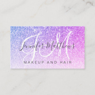 Girly Pink Purple Glitter Makeup Artist Hair Salon Business Card