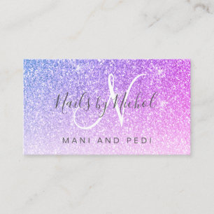 Girly Pink Purple Glitter Mani Pedi Nail Salon Business Card
