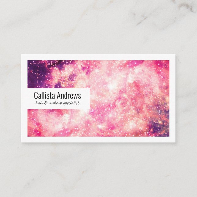 Girly Pink Purple Majestic Starry Nebula Art Business Card (Front)