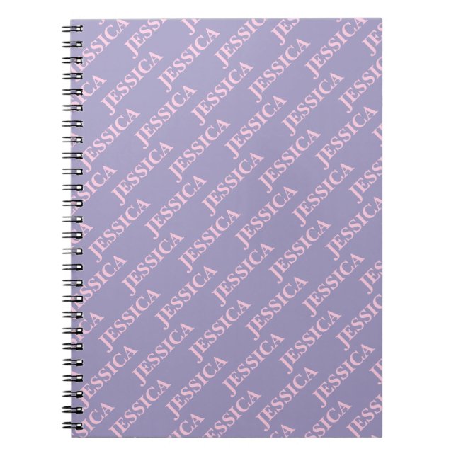 Girly Pink & Purple Name Feminine Office Notebook (Front)