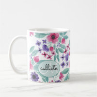 Girly Pink Purple Teal Watercolor Floral Monogram