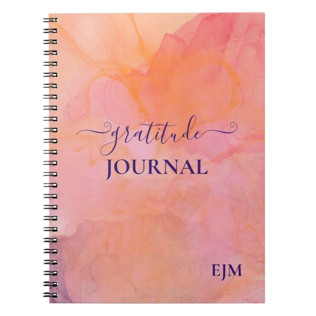 Girly Pink Purple Watercolor Monogrammed Gratitude Notebook (Front)