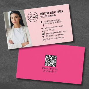 Girly Pink QR Code Photo Logo Business Card