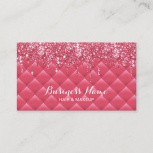 Girly Pink Quilted Lux Glitter Drips Beauty Salon Business Card