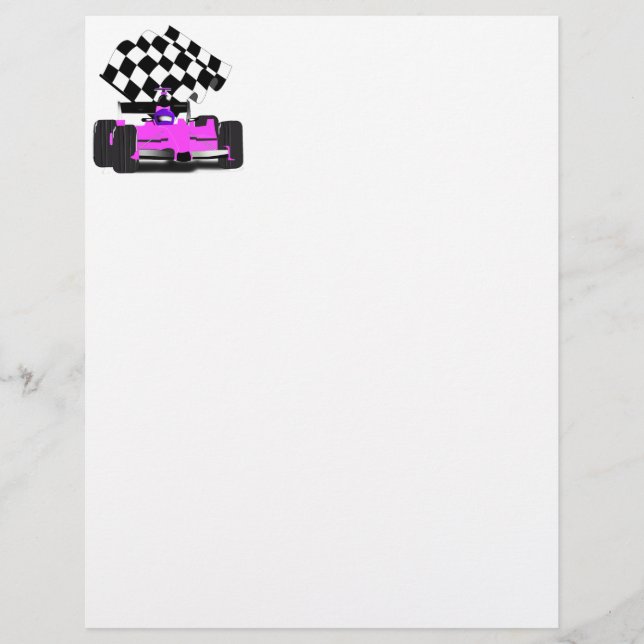 Girly Pink Race Car with Chequered Flag (Front)