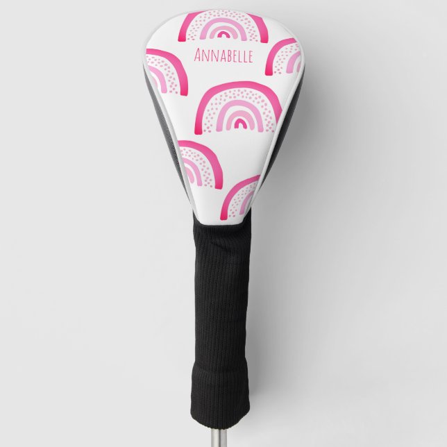 Girly Pink Rainbow Personalised Pattern Golf Head Cover (Front)