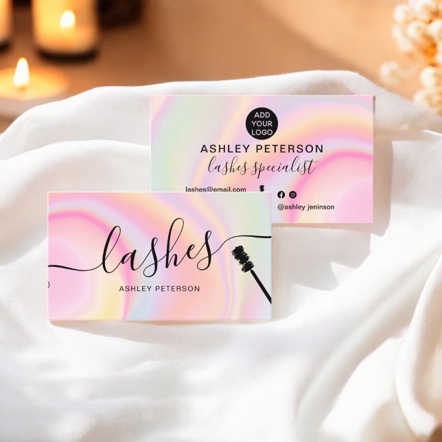 Girly pink rainbow unicorn marble lashes brush business card (Girly pink rainbow unicorn marble lashes brush business card)
