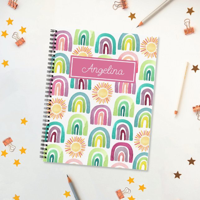 Girly Pink Rainbows & Suns Pattern Back to School Notebook (Creator Uploaded)