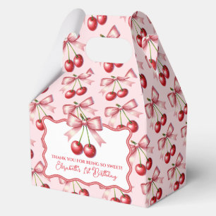 Girly Pink Red Coquette Cherry First 1st Birthday  Favour Box