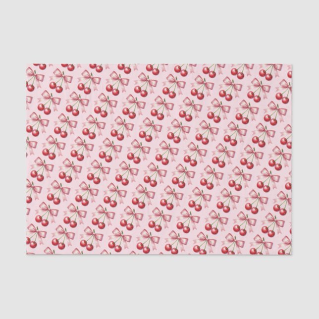 Girly Pink Red Coquette Cherry Tissue Paper (Front)