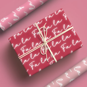 Girly Pink & Red Fa La La Calligraphy Christmas Wrapping Paper Sheet