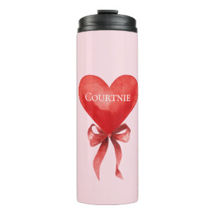 Girly Pink Red Heart Bow Thermal Tumbler