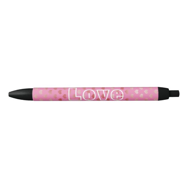 Girly Pink Red Hearts Ombre Black Ink Pen (Front)