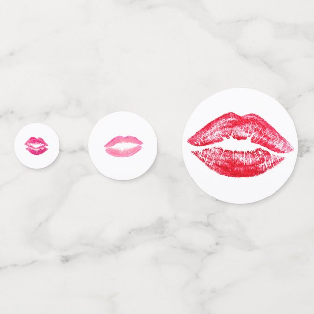 Girly Pink Red Kiss Lipstick Bachelorette Party Confetti (Fronts)