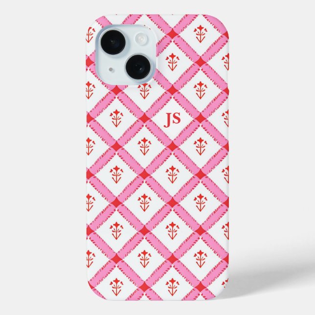 Girly Pink & Red Pattern With Initials Case-Mate iPhone Case (Back)