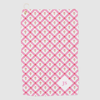 Girly Pink & Red Pattern With Initials Golf Towel