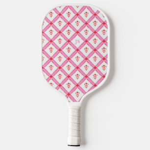 Girly Pink & Red Pattern With Initials Pickleball Paddle