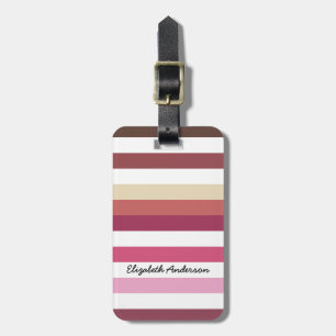 Girly Pink Red Wide Horizontal Stripes With Name Luggage Tag
