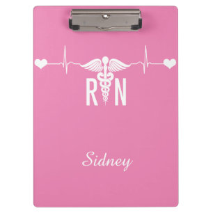 Girly Pink Registered Nurse EKG Caduceus Symbol Clipboard