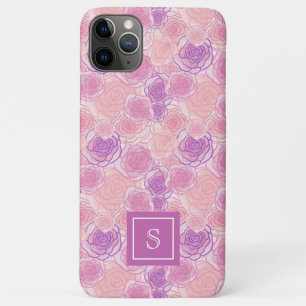 Girly Pink Retro Rose Floral Monogram iPhone 11 Pro Max Case