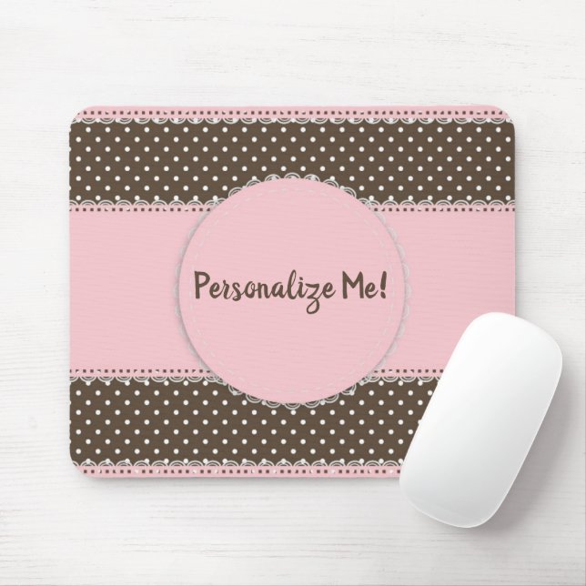 Girly Pink Ribbon & Polka Dots Personalised Mouse Mat (With Mouse)