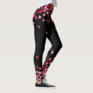 Girly Pink Romantic Love Hearts On Black Leggings