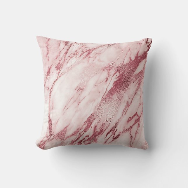 Girly Pink Rose Brush Powder Glam Marble White Cushion (Front)