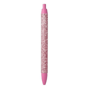 Girly Pink Rose Glitter      Black Ink Pen