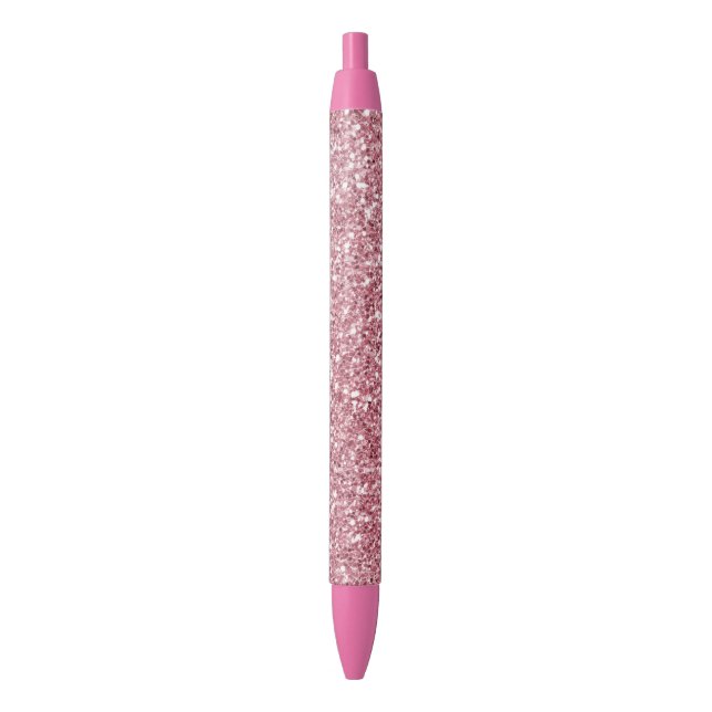 Girly Pink Rose Glitter      Black Ink Pen (Front Vertical)